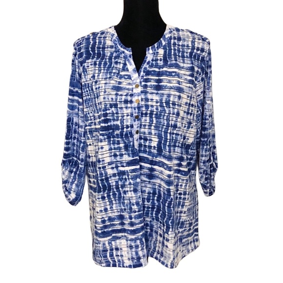 đź’™CATHY DANIELS TIE DYE ROLL TAB TUNICđź’™ - Picture 2 of 8